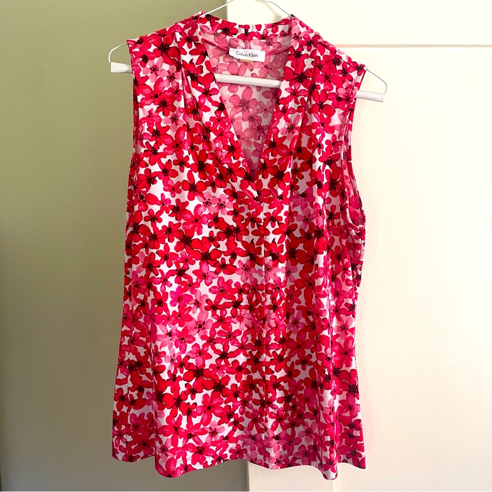 Calvin Klein pink floral sleeveless blouse, size M